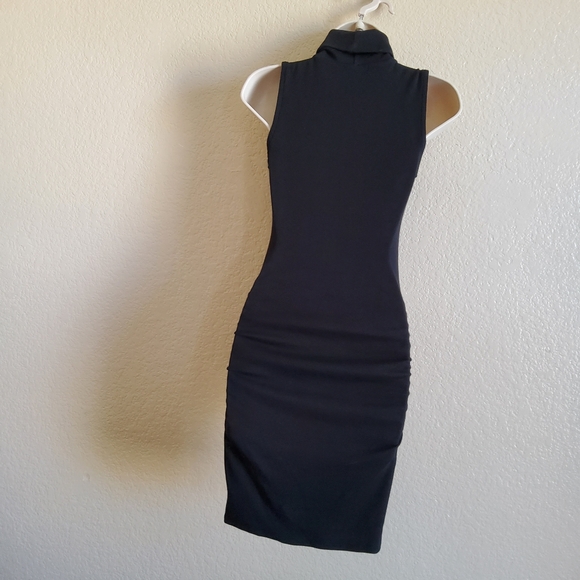 New Michael Stars Macy Ultra Rib Ruched Black Bodycon Turtleneck Mini Dress XSP - Picture 8 of 11